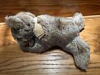 Vtg Steiff Plush Floppy Zotty Rattle Laying Stuffed Teddy Bear Bow Wool Felt Tag