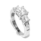 Three-stone Style Princess Cz Womens Tarnish Free Stainless Steel Wedding Ring