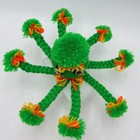 Handmade Green Yarn Octopus Plush Braided Tentacles Pom Pom Folk Art 10 Inch