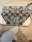 Coach Corner Zip Wristlet Signature Canvas Tan beige Leather Trim Nos