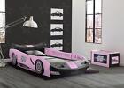 Kids Pink Turbo Race Car Twin Plastic Toddler Girls Children Bedroom Furniture