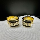 Coach Signature Monogram Black Enamel Hoop Earrings   Giftable  New