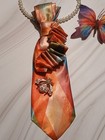 Women   s Satin Abstract Ruffle Neck Tie Orange multicolor Butterfly One Size