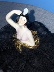 Antique Vintage Porcelain Black Hair Flapper Lady Half Doll With Pin Cushion