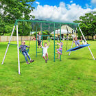 5-in-1 Large Swing Set Backyard Playground Set Metal Swings Set For Kids Outdoor