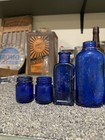 6 Antique 1920s Era Cobalt Blue Bottles Bromo Seltzer Vick   s Everlasting Blk Dye