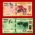 Two 2 Burundi Unc Notes - 500 Francs 2023  pick-50    1000 Francs 2023  pick-51 