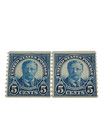 Us Scott  602 Theodore Roosevelt Blue 5   Line Pair - 2 Stamps - See Pics