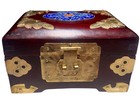Vintage Chinese Shanghai Rosewood Jewelry Box Brass Accents And Enamel Plaque