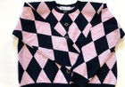 Vntg 1980s 1990s Adrienne Vittadini Pink Black Harlequin Wool Sweater Diamond