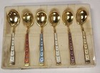 Vintage Kristian Hestenes Norway Sterling Silver Enamel Set 6 Demitasse Spoons