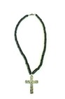 Hammered Cross Pendant With Black Wood Beaded 18  Necklace