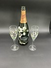 1998 Perrier-jouet France Fleur De Champagne Painted Empty Bottle W 2 Glasses