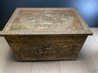 Authentic 1920 Antique Embossed Brass   Wood Fireplace Chest