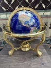 Unique 16   tall Blue Lapis Tripod Gold Leg Table Gemstone World Map Globe compass