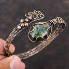 Labradorite Copper Gift For Bridesmaid Wire Wrapped Adjustable Bangle