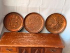 Vintage Middle Eastern Copper Wall Plate Set 3 Pc Hand Chased Relief 6 8 