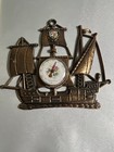 Vintage Ship-shaped Wall Thermometer Metal Decor  Bronze Tone Floral Dial