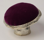 Vintage Mcm Mushroom Pin Cushion Toadstool Purple Velvet Silver Toned Metal
