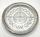 Vintage Sterling Silver Rim   Crystal Cut Glass Divided Serving Plate 8 25   in