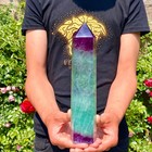 2 9lb Natural Rainbow Fluorite Obelisk Quartz Crystal Wand Point Gem Healing