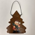 Rustic Primitive Metal Christmas Ornament Handpainted Santa   Tree Vintage 4 25   