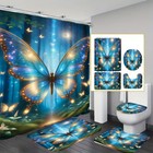3d Forest Moon Butterfly Shower Curtain Anti-slip Bath Mat Rugs Toilet Lid Cover