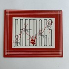 Vintage Mid Century Christmas Greeting Card Atomic Santa Claus Reindeer Red