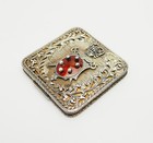 Antique Ornate Knight Figure Enamel 800 Silver Compact Pocket Mirror Box