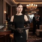 Long Puff Sleeve Oversize Ruffle Cuff Sheer Gloves Tulle Black Mesh Gloves