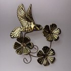 Vintage Brass Hummingbird   Flower Wall Hanging Decor Patina 6 5   x8   x2 25    Mcm