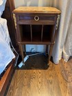 Antique French Pair Of Nighstands With Mahogony  Walnut  Marble   Gold Inlay