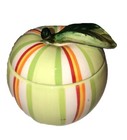 Adorable Ceramic Striped Apple Green Sugar Covered Dish