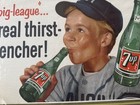 1956 Vintage 7-up Soda Cardboard Advertising Sign - Baseball Boy - 11  X21 