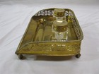 Brass Ball Claw Foot Inkwell Pen Tray Desktop Organizer Vintage Mcm