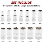 13pcs 1 4 drive Mid-length Socket Set  6-point Mirror Chrome Metric 4mm To 15mm