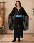 Women s Native American Suede Leather Fringe Dress Powwow Regalia Black