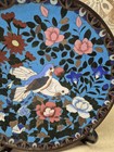 Antique Japanese Cloisonne Enamel Plate Birds   Flowers Meiji Period 19th C 30cm