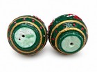 Vintage Christmas Ornament Ball Candles Set Of 2 Green Gold Candy Cane Decor