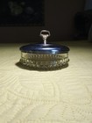 Vintage Clear Ribbed Glass Powder Vanity Dresser Jar   Silver Metal Lid 