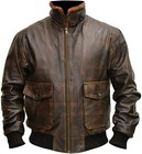Mens Distressed Leather G-1 Flight Jacket Us Navy Fur Collar Aviator Bomber