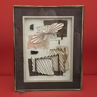 Signed Ellen Mixed Media Collage Art Paper Metal Gold Frame Original