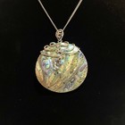 Vintage Paua Shell Round W  Sterling Silver Wrap   Silver Tone Braided Chain