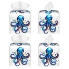 Tissue Box Cover Square Leather Tissue Holder Watercolor Blue Octopus