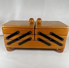 Vintage Wood Cantilever Sewing Box- Compact Size-midcentury Expandable Craft Box