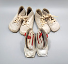Lot Of 3 Pairs Vintage White Leather Baby Shoes- 2 Lace Up 1 Cowboy Boot Style