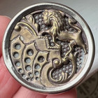 Large Antique Brass Picture Button lion W wave mesh Backing 1-7 16  f1
