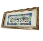 Vintage Persian Miniature Painting On Bone With Khatam Marquetry Frame
