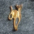 Cat Figural Brooch Pin Black Enamel Metal With Clear Rhinestone Accents