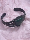 Vintage Old Navajo Sand Cast Sterling   Turquoise Cuff Bracelet   29grams